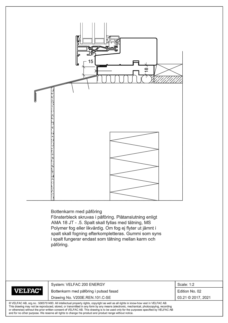 Inbyggnad av bottenkarm med påföring i putsad fasad
